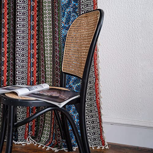 VOGOL Farmhouse Boho Striped Tassels Window Curtains, Semi Blackout Bohemian Geometric Rod Pocket Curtains for Bedroom Office, 1 Panel 59 x 94 Inches, Red & Blue - color: C4, size: 59"W x 94"L (Pack of 1)