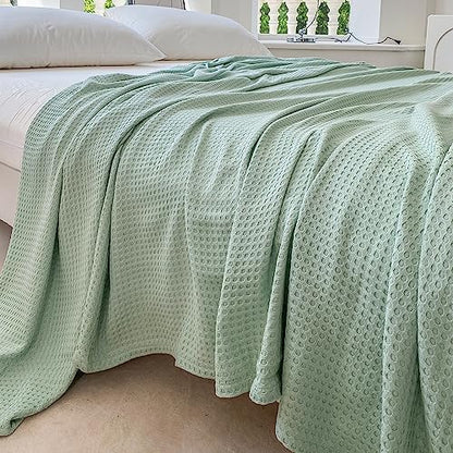 AmyHomie Cooling Waffle Blanket King Size, 100% Rayon Derived from Bamboo - color: Sagegreen, size: King (108"x90")