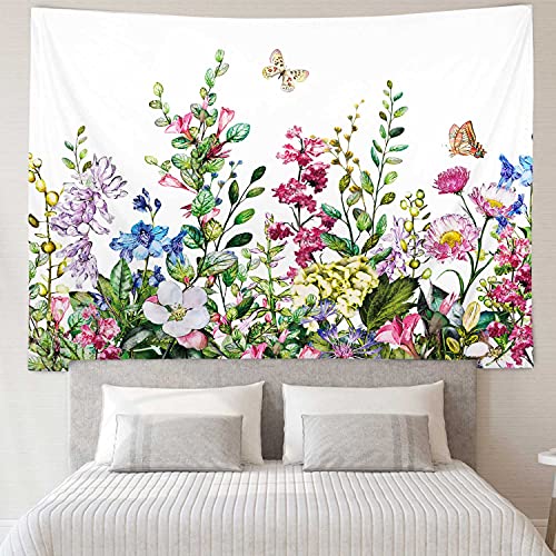 RosieLily Floral Tapestry, Flower Wall Hanging - Spring Nature Botanical Herbs Vintage for Bedroom & Living Room, 59" x 79" Inches - color: Nature, size: 79"L x 59"W