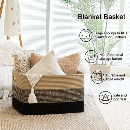 OIAHOMY Blanket Basket Laundry Basket Dog Toy Basket 108L Yellow Black - color: Yellow Black, size: 25”x16”x16”
