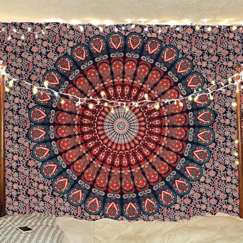 Bless International-Cotton-Blockbuster-Handmade-Mandala-Tapestry - color: Blockbuster, size: 72"L x 54"W