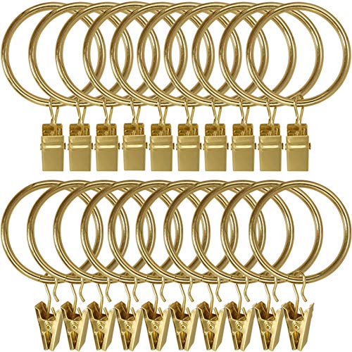 LLPJS Curtain Rings with Clips, 1.5 inch ID, 20 Pack, Gold - color: Gold, size: 1.5" I D Set of 20