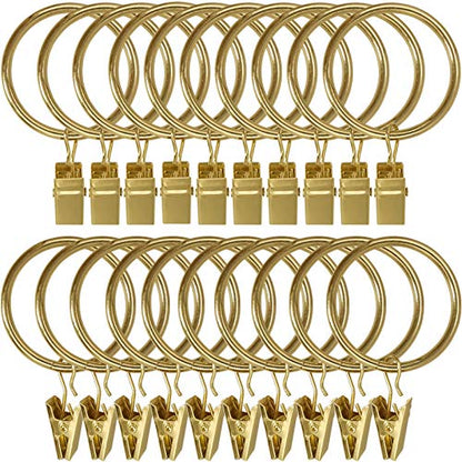 LLPJS Curtain Rings with Clips, 1.5 inch ID, 20 Pack, Gold - color: Gold, size: 1.5" I D Set of 20
