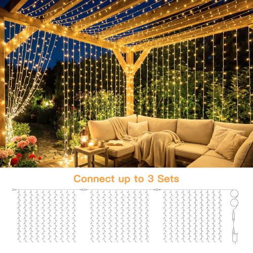 Ollny 200LED Curtain Lights 6.6ftx6.6ft, Warm White String Lights Plug in - color: Warm White, size: 200 LED