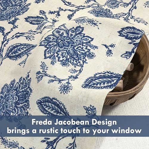 DriftAway Freda Jacobean Floral Linen Blend Blackout Thermal Insulated Energy Saving Privacy Window Linen Curtain Valance Rod Pocket 2 Layers Single 52 Inch by 14 Inch Plus 2 Inch Header Navy Beige - color: Navy, size: 52"W x 14"L (Pack of 1)