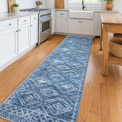 KILOCOCO Washable Runner Rug 2.6x10 Runner for Hallway, Stonewashed Blue - color: Stonewashed Blue, size: 2'7" x 10' (Runner)