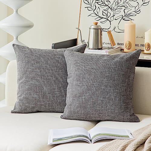 Kevin Textile Pack of 2 Decorative Linen Throw Pillow Covers, Soft Cushion Case, Square Pillowcase 18 x 18 Inch/45cmx45cm for Couch Sofa Bedroom, Dark Grey - color: Dark Grey, size: 18" x 18" (Pack of 2)