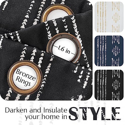 jinchan Boho Blackout Curtains 63 Inch Length for Bedroom Living Room - color: Boho | Silver on Black, size: 52"W x 63"L (Pack of 2)