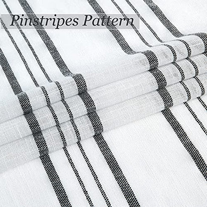 SXZJTEX Cafe Curtains Striped Kitchen Black 24 Inch Sheer Tiers Pinstripe - color: Black, size: 27"W x 24"L (Pack of 2)
