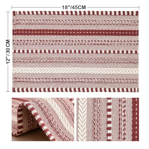 Artoid Mode Red Woven Braided Stripe Placemats Set of 4-12x18 Inch - color: Red, size: 12" x 18", 4 Pcs
