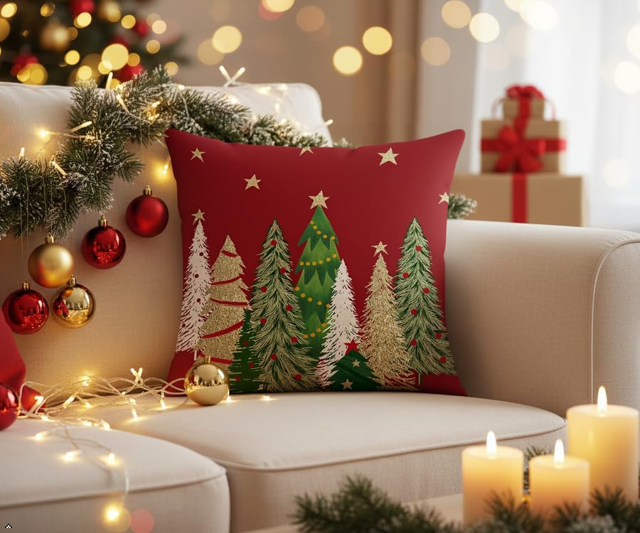 JMGBird Christmas Tree Outdoor Pillow Covers 18x18 Inch, Set of 2, Red, with Pillow Inserts Included - color: Paisley, size: 18" x 18" (Pack of 2)