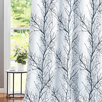 FMFUNCTEX 100% Blackout Blue Grey Tree Branch Curtains 108 Inch 2 Panels - color: Grommet | Blue, size: 52"W x 108"L (Pack of 2)