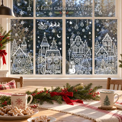 Extra Large Village Christmas Window Clings, Winter White House Stickers - color: Christmas Village