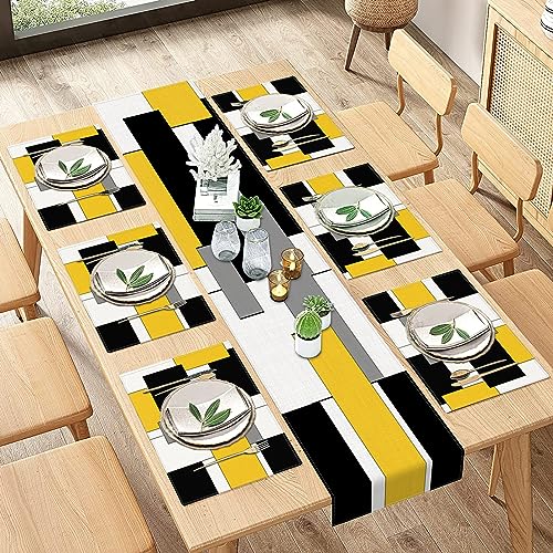 ArtSocket Table Runner and Placemats Set of 6, Abstract Geometric - color: Geometric Yellow