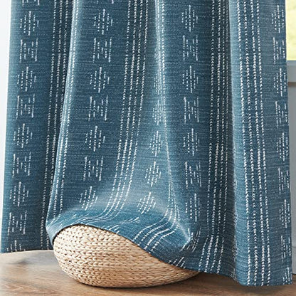 jinchan Boho Blackout Curtains 63 Inch Length for Bedroom Living Room - color: Boho | White on Blue, size: 52"W x 63"L (Pack of 2)