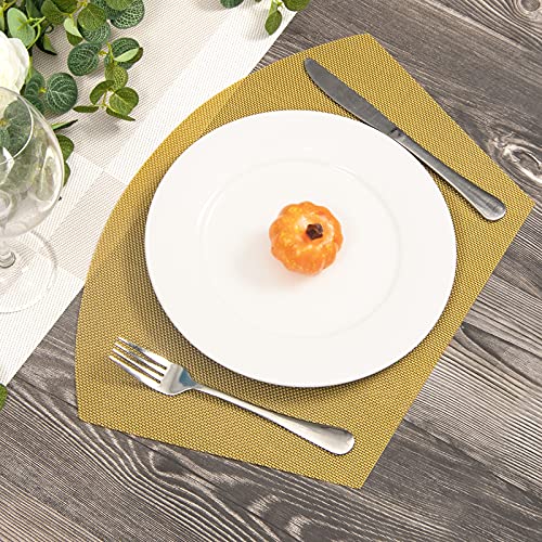 SHACOS Round Table Placemats Wedge Placemat Set of 4 Non Slip Heat Resistant Woven Vinyl Metallic Golden Table Mats Wipe Clean Indoor Outdoor (4, Gold) - color: Gold