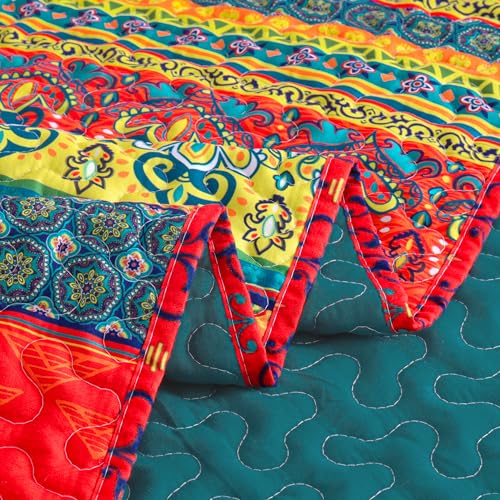 Exclusivo Mezcla Reversible Boho Quilted Throw Blanket, 50"x 60" - color: Bohemian Red and Blue, size: 50 x 60 inch