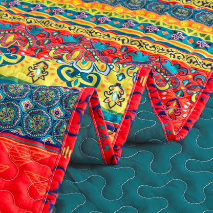 Exclusivo Mezcla Reversible Boho Quilted Throw Blanket, 50"x 60" - color: Bohemian Red and Blue, size: 50 x 60 inch