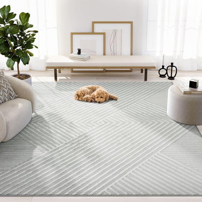 Abani Neutral Grey Area Rug 5' x 8' for Living Room, Bedroom - Criss Cross Line Zen Reiki Pattern - Durable & Easy to Clean - color: Grey, size: 5' x 8' (Rectangular)