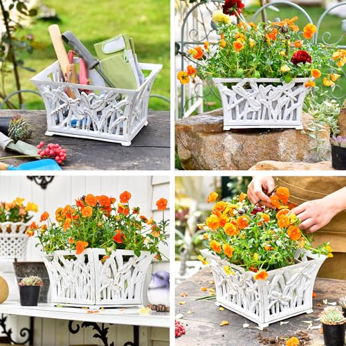 Sungmor Cast Iron Plant Basket with Non-Woven Growing Bag - Rust White - color: Antique White - Rectangle
