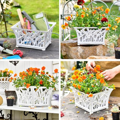 Sungmor Cast Iron Plant Basket with Non-Woven Growing Bag - Rust White - color: Antique White - Rectangle
