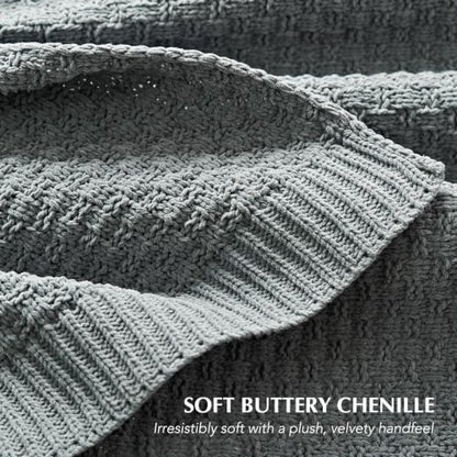 EVERGRACEHOME Chunky Chenille Knit Throw Blanket, Dusk Blue, 60" x 80" - color: Dusk Blue, size: 60" x 80"