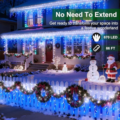 670 LED 66FT Christmas Lights Outdoor,148 Drops Icicle Lights with 12 Modes - color: Blue & Cool White, size: 670 LED 66 FT with 148 Drops