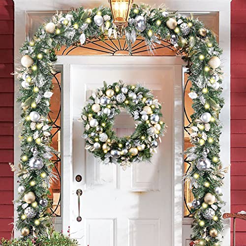 WANNA-CUL Pre-Lit 9ft Christmas Garland with Lights 50LED Pale Gold Baubles - color: 03-champagne Gold