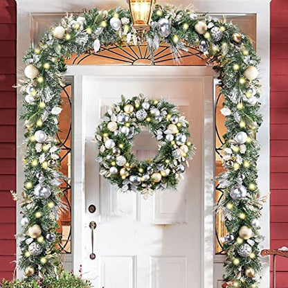 WANNA-CUL Pre-Lit 9ft Christmas Garland with Lights 50LED Pale Gold Baubles - color: 03-champagne Gold