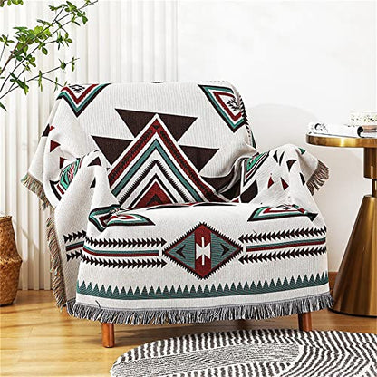 Homesy Aztec Throw Blanket Native Southwestern Bed Blankets 51"x63" White - color: White, size: 51"x63"