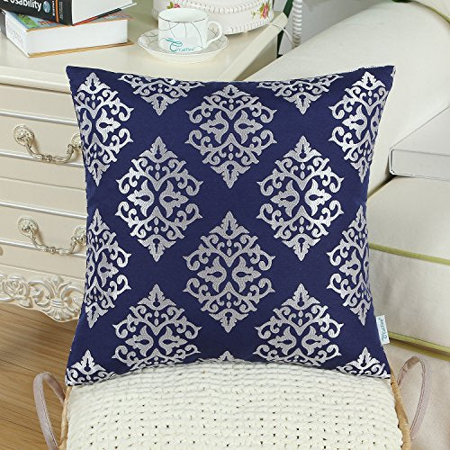 CaliTime Decorative Couch Throw Pillow Covers 18 X 18 Inches Navy Blue - color: Diamond Dark Ground - Navy