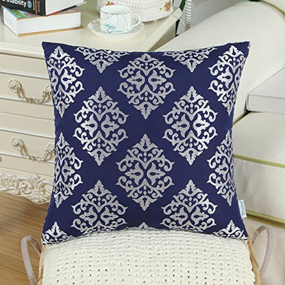 CaliTime Decorative Couch Throw Pillow Covers 18 X 18 Inches Navy Blue - color: Diamond Dark Ground - Navy