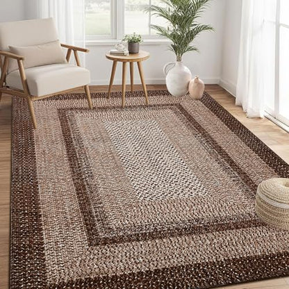 RUGSREAL Washable Bedroom Rug 4x6 Living Room Braided Print Floor Cover - color: Brown, size: 4' x 6' (Rectangular)