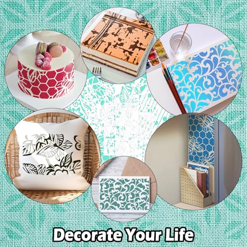 Yazhiji 8PCS Geometric Stencils for Painting, Reusable Large Size Geometric Painting Stencils Abstract Layering Stencil for Painting on Wood Canvas Furniture Wall Floor Decor Drawing DIY Art Supplies - style: Geometric-2