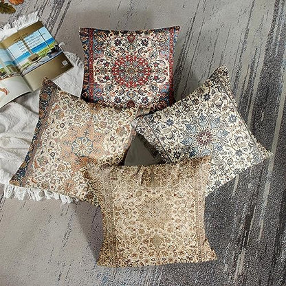 Sanwarm Linen Throw Pillow Covers Set of 4, 18 x 18 Inch, Boho Mandala - color: Mandala Brown, size: 18" x 18" (Pack of 4)