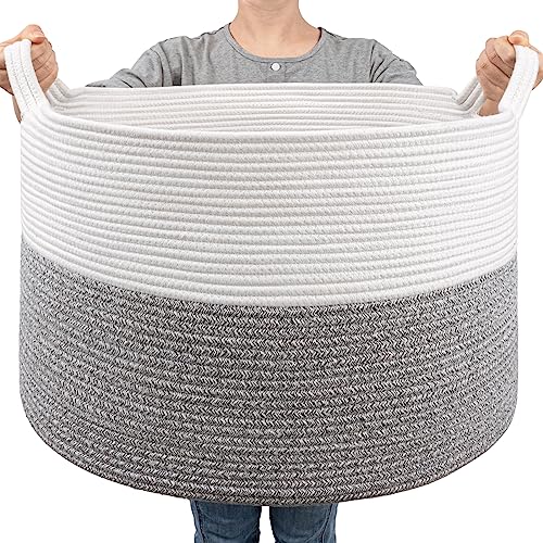 Goodpick Woven Blanket Basket Living Room, Toy Bin for Playroom, 85L - color: Light Grey, size: 21.7x21.7x13.8 Inch (Pack of 1)