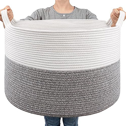 Goodpick Woven Blanket Basket Living Room, Toy Bin for Playroom, 85L - color: Light Grey, size: 21.7x21.7x13.8 Inch (Pack of 1)