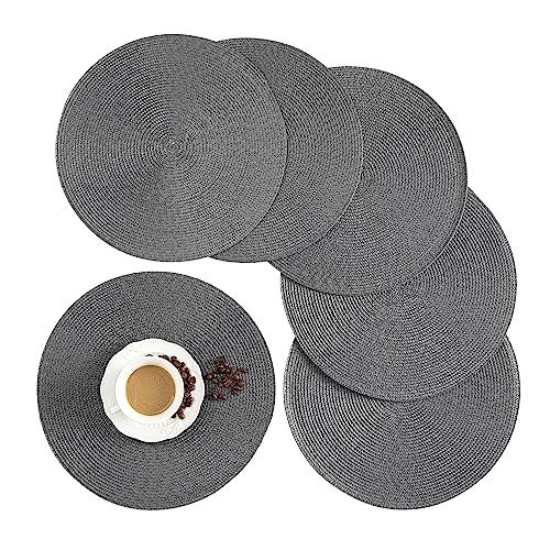 Round Placemats, Crossweave Heat Resistant Classic Woven Round Place Mats Diameter 13.5 inch for Kitchen Table Set of 6 (Dark Gray) - color: Dark Gray