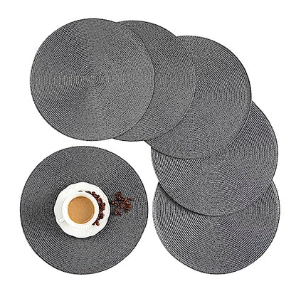 Round Placemats, Crossweave Heat Resistant Classic Woven Round Place Mats Diameter 13.5 inch for Kitchen Table Set of 6 (Dark Gray) - color: Dark Gray