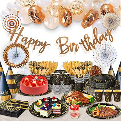 AIRE Black Gold Paper Plates, 350PCS Disposable Dinnerware Set for 50 - color: 350pcs Black and Gold