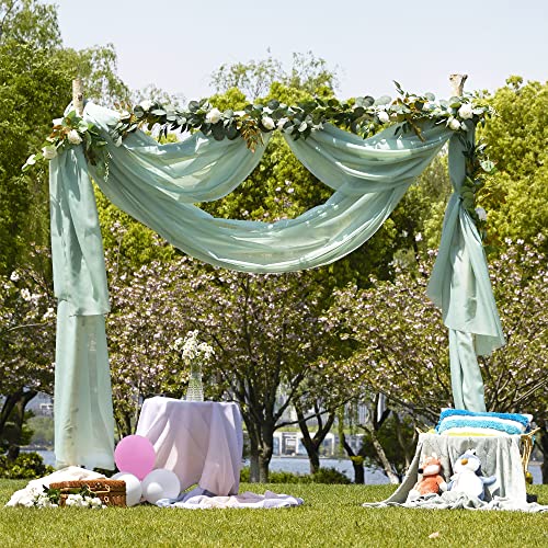 NICETOWN Voile Sheer Scarf Valances for Windows, 216" Extra Long Window Dressings for Anniversary/Wedding Design, Sage Green, 60" Wide, 2 Pieces - color: Sage Green