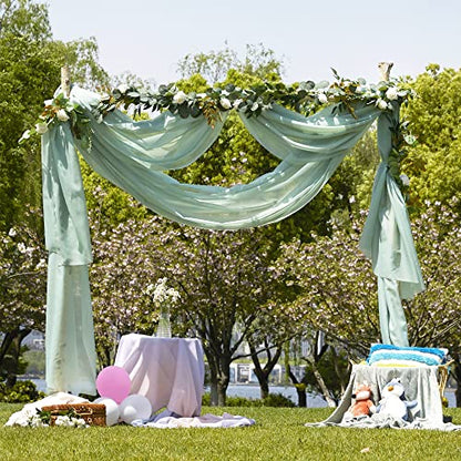 NICETOWN Voile Sheer Scarf Valances for Windows, 216" Extra Long Window Dressings for Anniversary/Wedding Design, Sage Green, 60" Wide, 2 Pieces - color: Sage Green