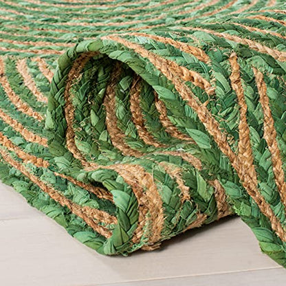SAFAVIEH Cape Cod Collection 3' x 5' Green/Natural CAP203Y Handmade Boho Braided Circles Jute & Cotton Entryway Living Room Foyer Bedroom Accent Rug - color: Green/Natural, size: 3' x 5' (Rectangular)