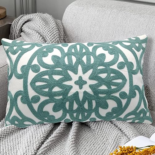 Alysheer Boho Embroidered Lumbar Throw Pillow Cover 12"x 20", 1pc Aqua Blue - color: Aqua Blue, size: 20" x 12" (Pack of 1)