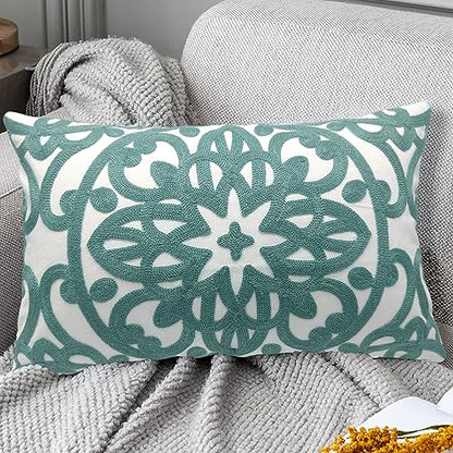Alysheer Boho Embroidered Lumbar Throw Pillow Cover 12"x 20", 1pc Aqua Blue - color: Aqua Blue, size: 20" x 12" (Pack of 1)