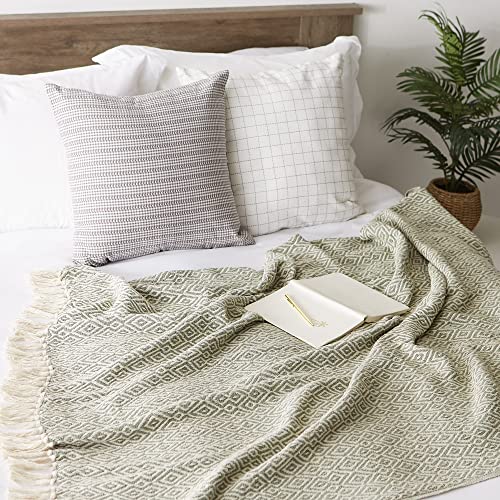 DII Rustic Farmhouse Double Diamond Woven Throw, 50x60, Artichoke Green - color: Artichoke Green, size: 50x60"