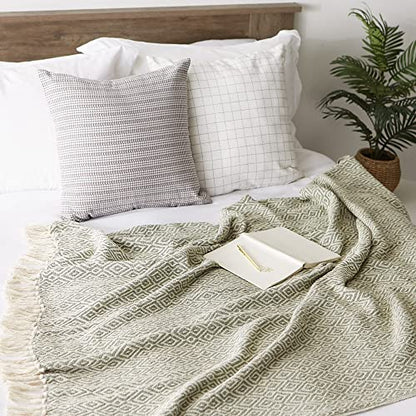 DII Rustic Farmhouse Double Diamond Woven Throw, 50x60, Artichoke Green - color: Artichoke Green, size: 50x60"
