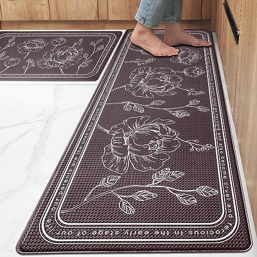 Kitchen Floor Mat Set of 2, Anti Fatigue Kitchen Mat 17"x59"+17"x29" - color: Brown, size: 17"x59"+17"x29"