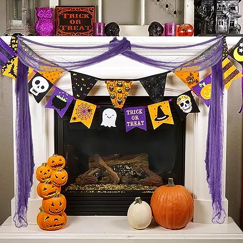JQAQJU 6 Pack Halloween Creepy Cloth Decoration + Spider Web + 3D Bats