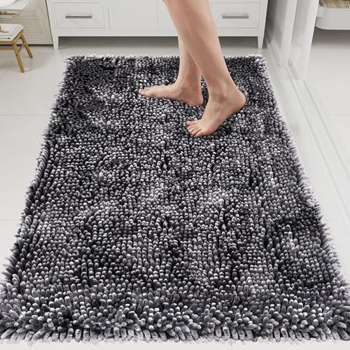 Bathroom Rugs Mat 48 x 36, Soft Absorbent Chenille Bath Rugs, Rubber Backing Bath Mats for Bathroom Floor, Tub, Shower, Bedroom, Home Decor Accessories, Quick Dry Machine Washable, Dark Grey - color: Dark Grey, size: 48" x 36"